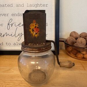 Vintage Hand Crank Coffee Grinder with Floral Design